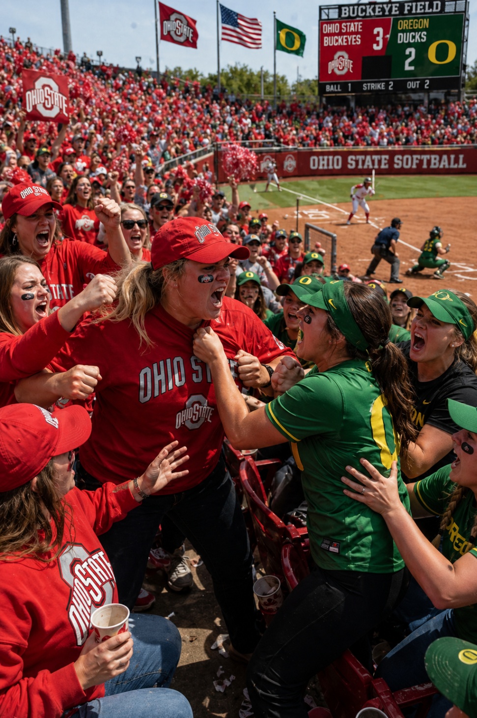 🚨 CHAOS BEFORE FIRST PITCH: Fan Brawl Erupts Ahead of Ohio State vs. Oregon Softball Clash